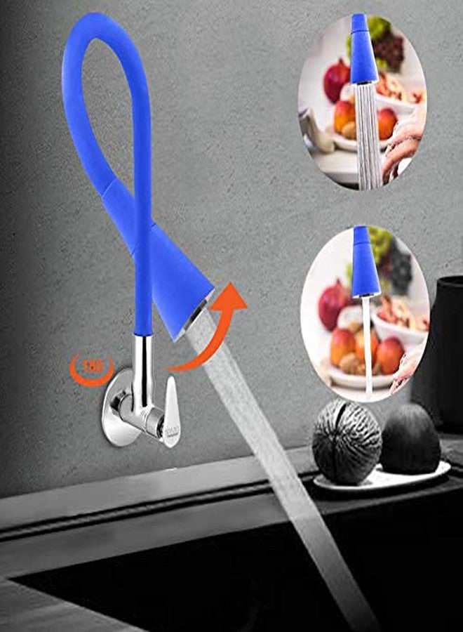 SPAZIO صنبور حوض مرن من SPAZIO Vignette Flexo SmartBuy - Flxo Play (مع خرطوم سيليكون مرن بزاوية 360 درجة ونمط تدفق مزدوج) صنبور ماء ساخن/بارد مع شفة جدارية - أزرق - Image 3